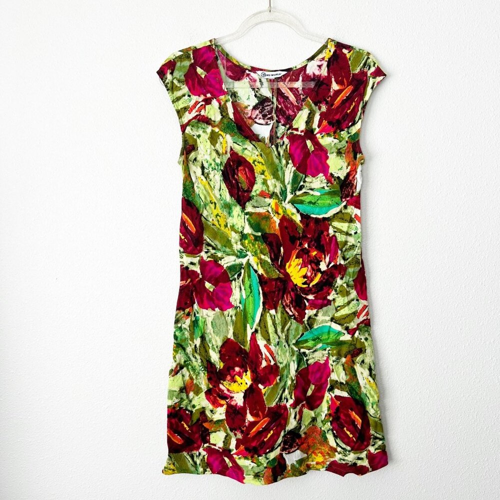 Jams World Hawaii Womens XS Anthurium Floral Sherry V-Neck Cap Sleeve Mini Dress